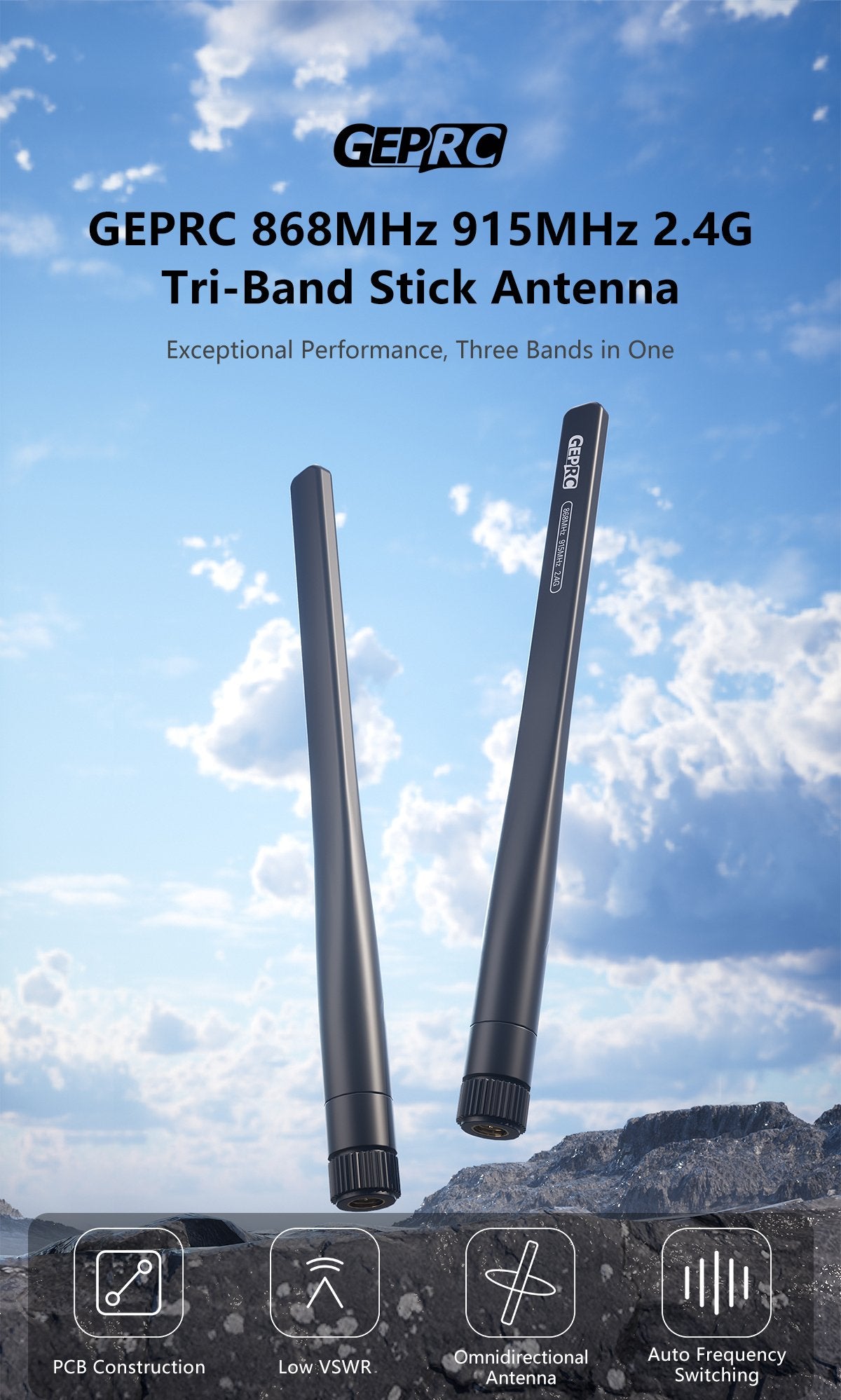 GEPRC 868MHz/915MHz 2.4G Tri-Band Stick Antenna