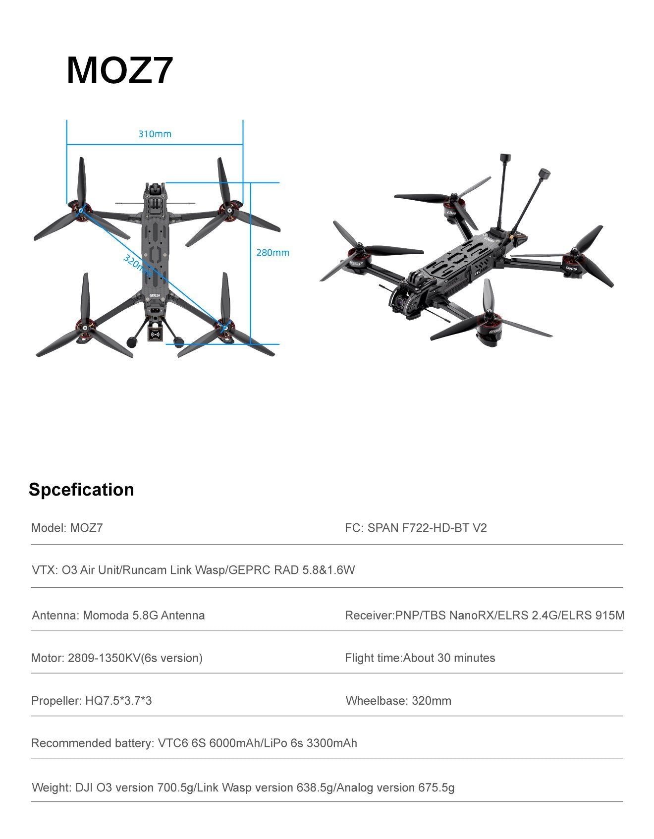 GEPRC MOZ7 Analog Long Range FPV