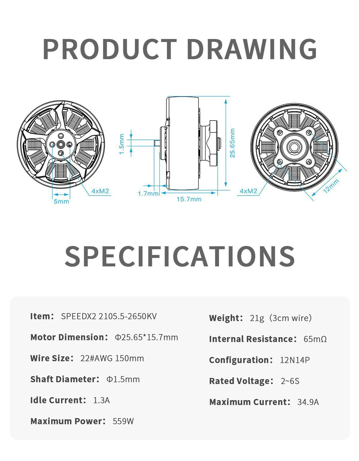 GEPRC SPEEDX2 2105.5 2650KV/3450KV Motor