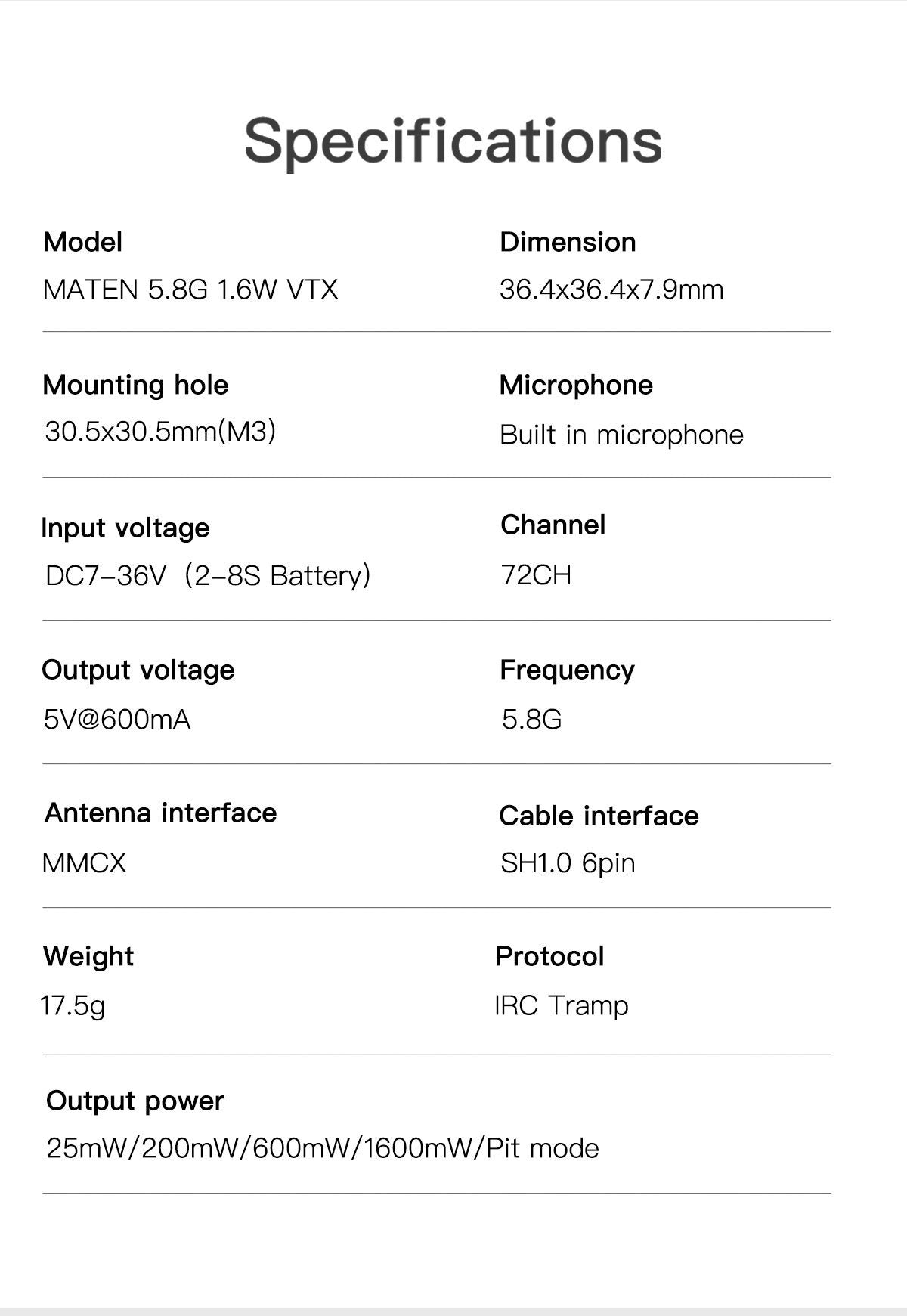GEPRC MATEN 5.8G 1.6W VTX