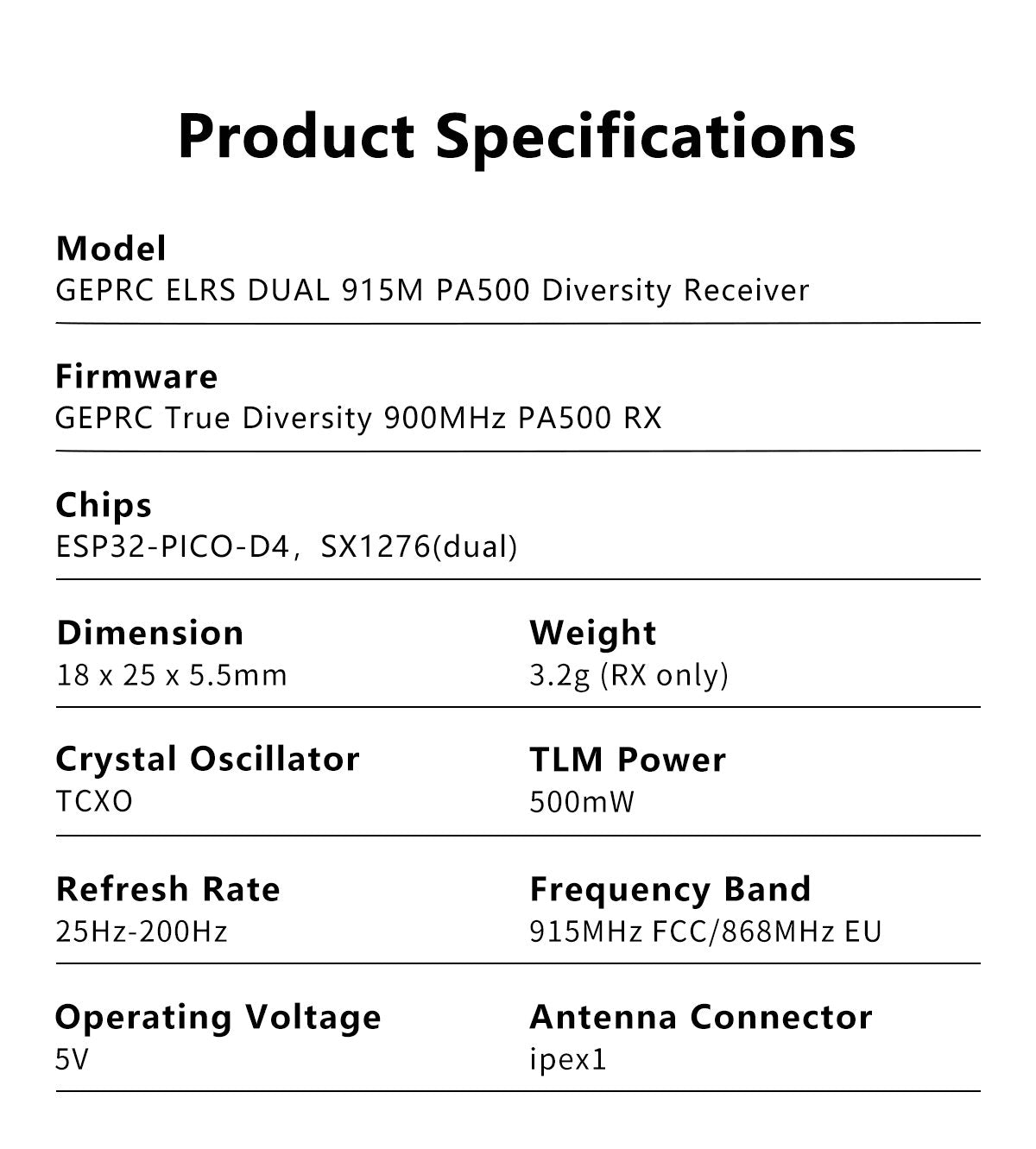 GEPRC ELRS Nano 915M PA500 Receiver