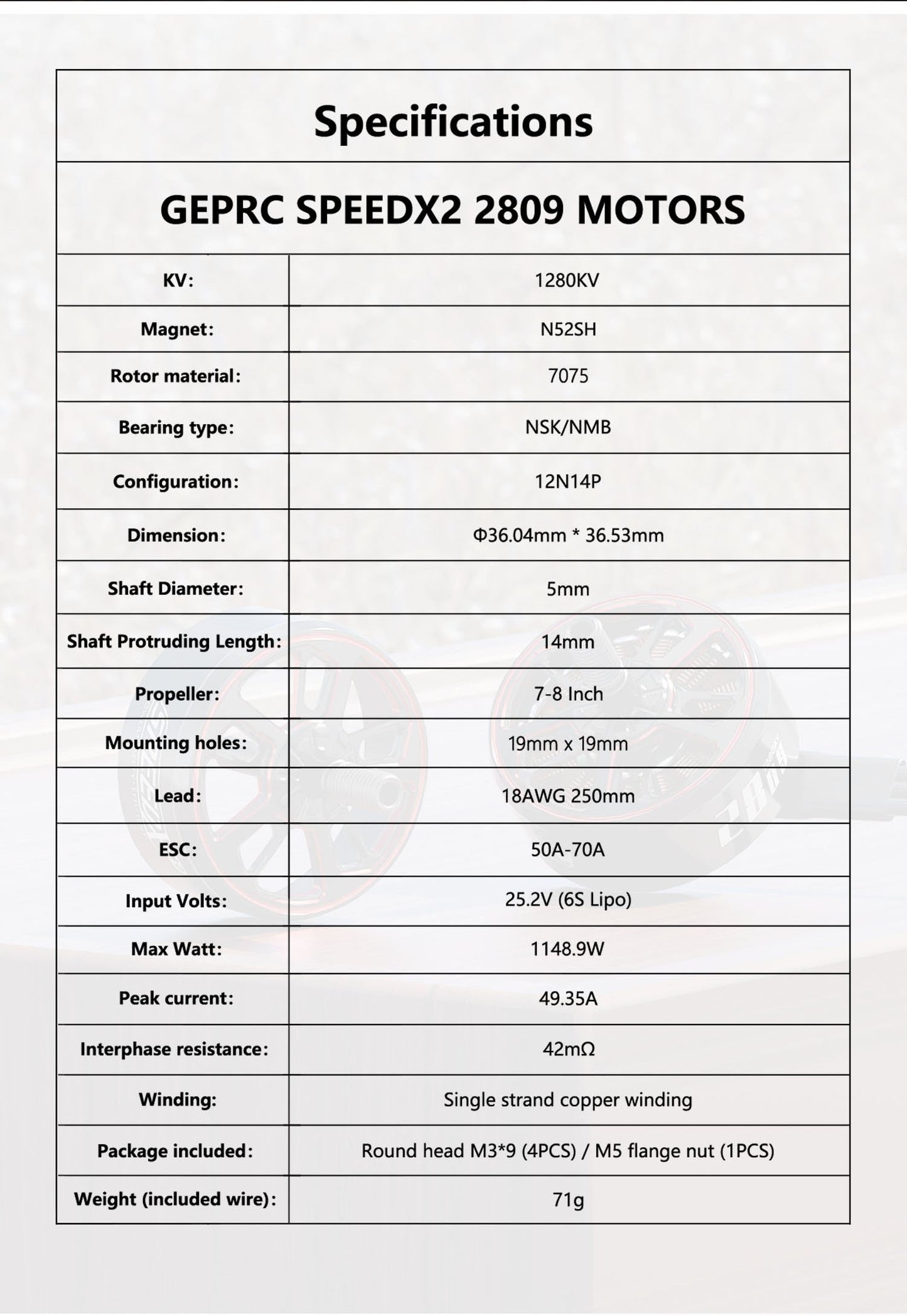 GEPRC SPEEDX2 2809 1280KV Motor